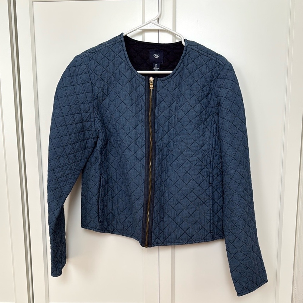 GAP Blue Quilted Bomber Jacket Modern Design